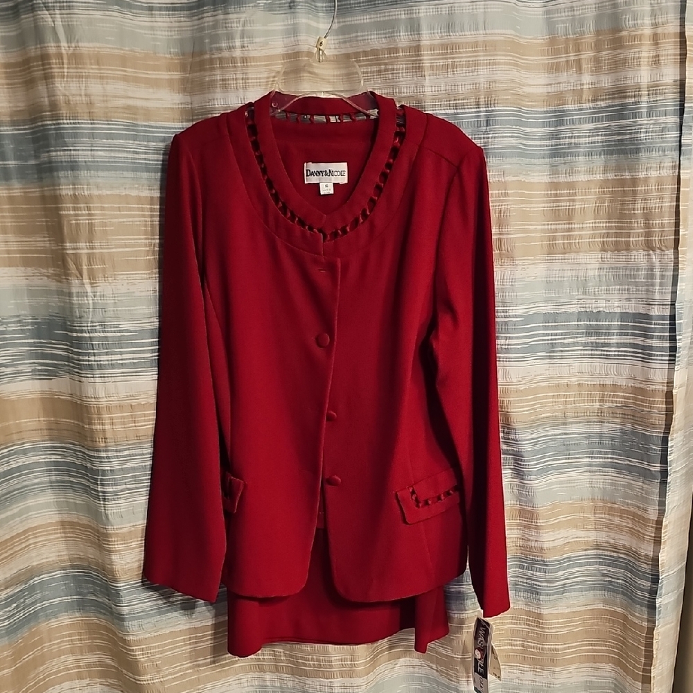 DANNY & NICOLE Plus Red Blazer and Skirt Set/Suit Elegant Cut-Out Neckline